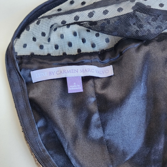 Luxe Carmen Marc Valvo Fit and Flare Dress Women's 4 Gold Black Sheer Jacquard - Picture 2 of 16